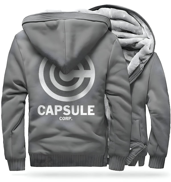 Une image d'un sweat à capuche gris avec le logo Capsule Corp.,VE-5695193362,VE-3405643457,VE-4445705179,VE-0515962562,VE-1550540580,VE-7999459089,VE-0396689442