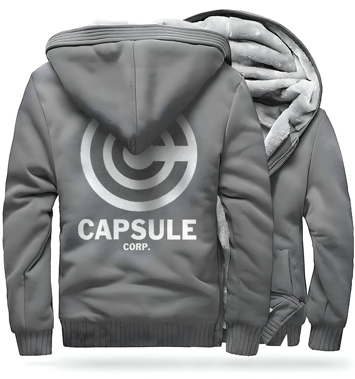 Une image d'un sweat à capuche gris avec le logo Capsule Corp.,VE-5695193362,VE-3405643457,VE-4445705179,VE-0515962562,VE-1550540580,VE-7999459089,VE-0396689442