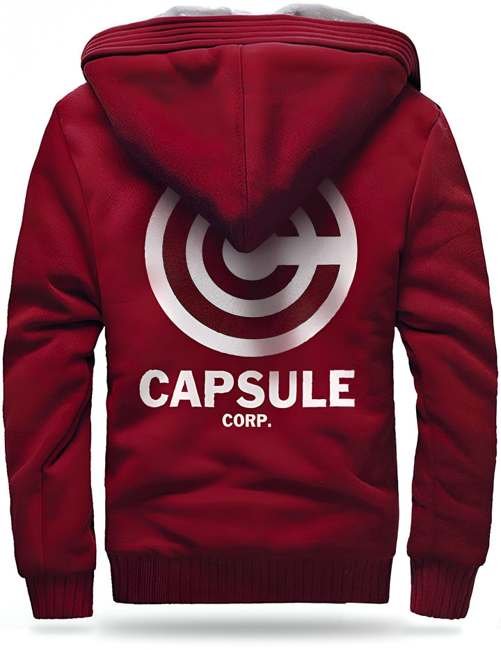 Une image d'une veste rouge avec une capuche. Le logo de Capsule Corp est imprimé au dos de la veste.,VE-5858051324,VE-5641914975,VE-1066537763,VE-7544588157,VE-7679564418,VE-9263498180,VE-8893244616