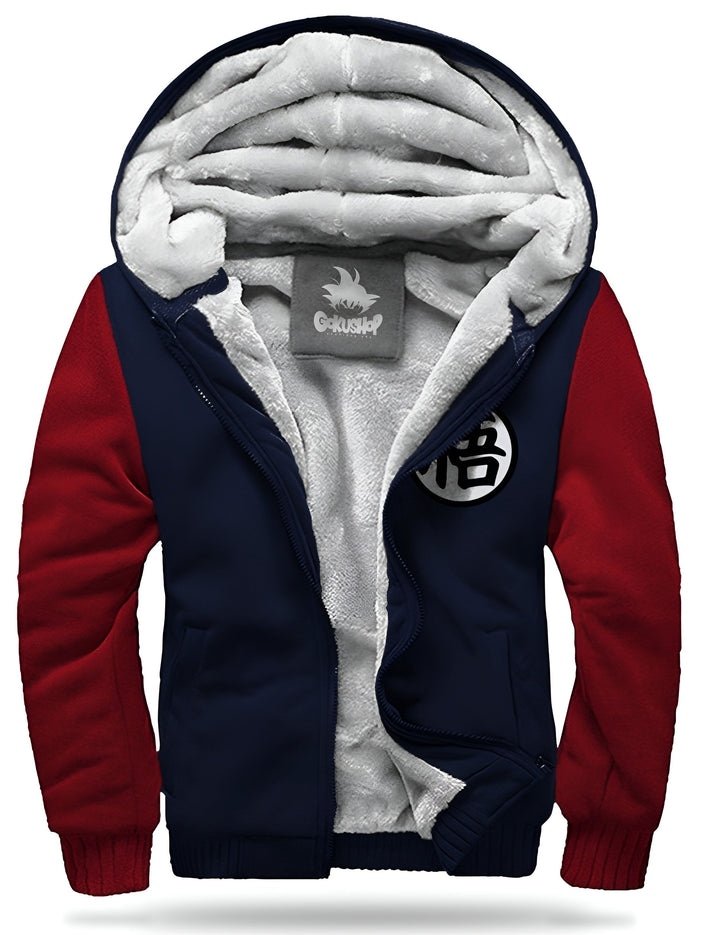 Une veste à capuche bleue et rouge avec le symbole de Goku de Dragon Ball Z.,VE-7607476857,VE-0390459429,VE-7220940017,VE-9119533837,VE-0682461180,VE-5380093922,VE-9362667363