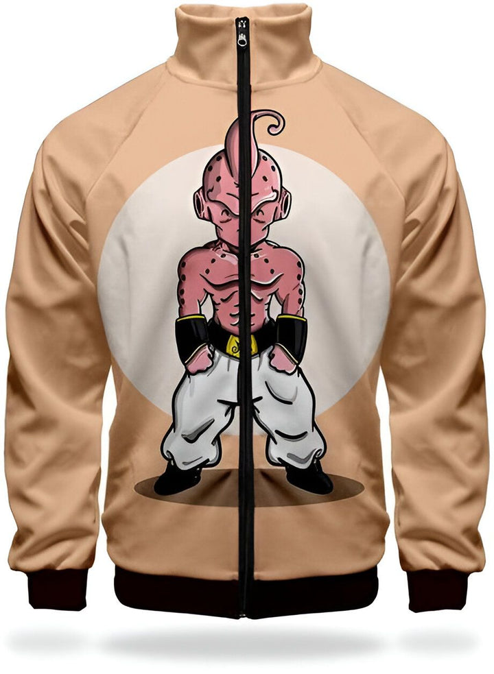 L'image représente un sweat-shirt beige avec une image de Majin Buu, un personnage de Dragon Ball Z. Majin Buu est un personnage rose avec des cheveux blancs et des yeux bleus. Il est vêtu d'un pantalon blanc et d'un gilet noir. Il est en position de combat.,VE-734554639X,VE-0759740046,VE-0780390059,VE-4878958960,VE-261862288X,VE-0360982190,VE-6424481915,VE-5970694037