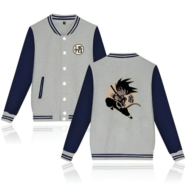 Une image d'un sweat-shirt Dragon Ball Z gris et bleu avec un motif de Goku à l'arrière.,VE-8944509689,VE-9349524368,VE-4732535798,VE-178506455X,VE-9690607766,VE-6056965384