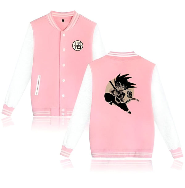 Une veste rose avec des manches blanches et une image de Son Goku, un personnage de Dragon Ball Z.,VE-258185412X,VE-1449040381,VE-9403380705,VE-4955445640,VE-9060519094,VE-3668125678