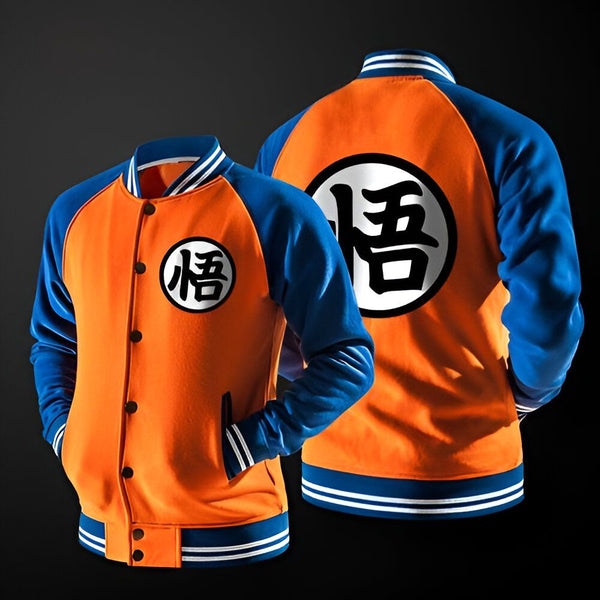 Une veste de baseball orange et bleu avec le logo de Goku de Dragon Ball Z.,VE-1334648018,VE-6909840178,VE-574020433X,VE-8194716675,VE-0899059600
